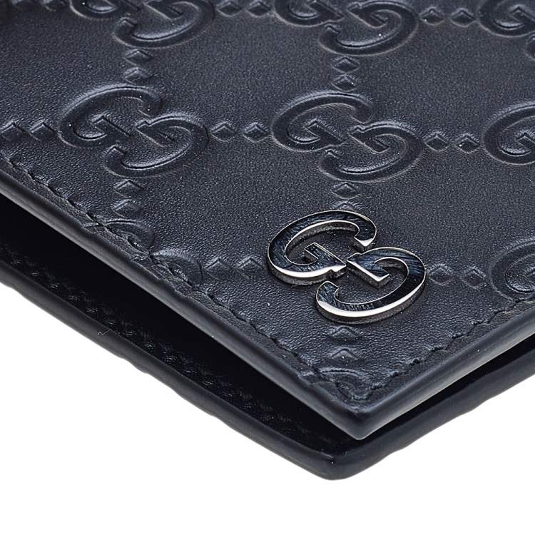 Pre Owned Gucci Black Guccissima Leather GG Signature Bifold Wallet