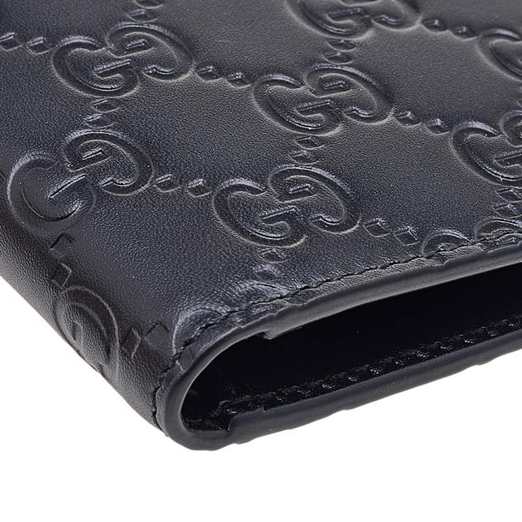 Pre Owned Gucci Black Guccissima Leather GG Signature Bifold Wallet