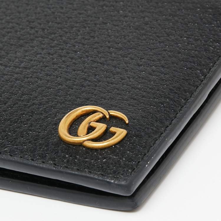 Pre Owned Gucci Black Pebbled Leather GG Mormont Bi-Fold Wallet