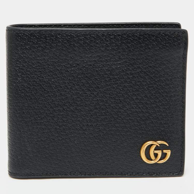 Pre Owned Gucci Black Pebbled Leather GG Mormont Bi-Fold Wallet