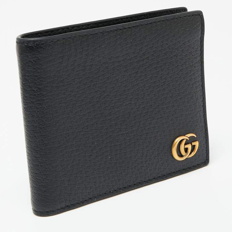 Pre Owned Gucci Black Pebbled Leather GG Mormont Bi-Fold Wallet