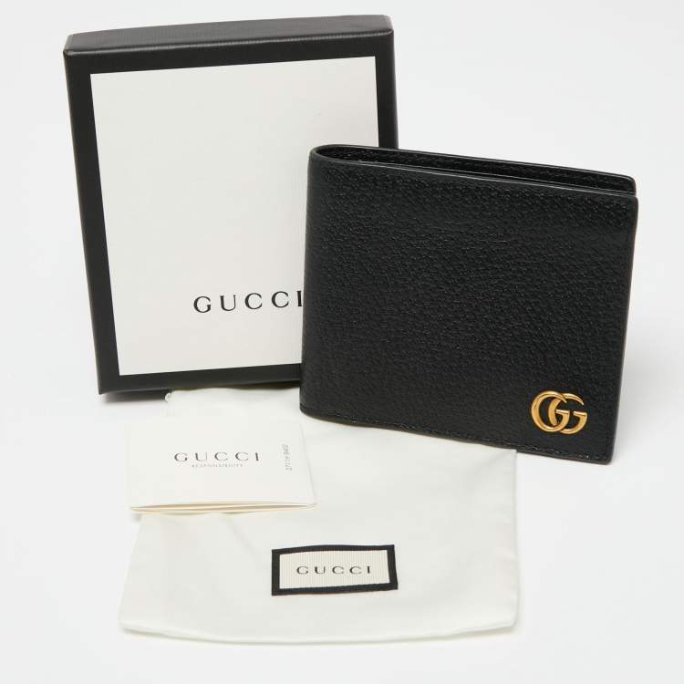 Pre Owned Gucci Black Pebbled Leather GG Mormont Bi-Fold Wallet