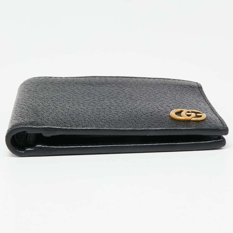 Pre Owned Gucci Black Pebbled Leather GG Mormont Bi-Fold Wallet