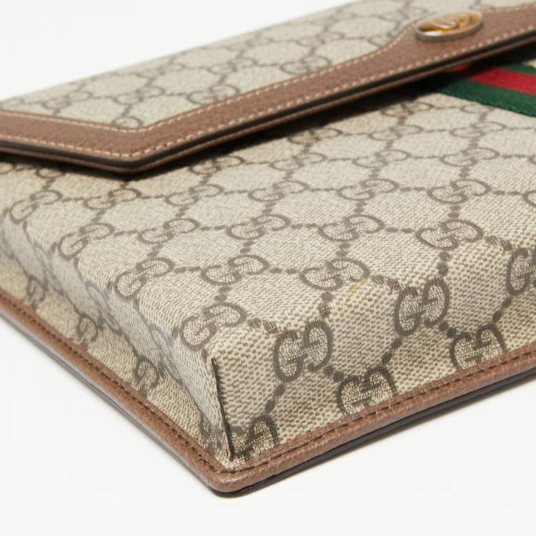 Pre Owned Gucci Beige/Brown GG Supreme Canvas and Leather Ophidia Pouch