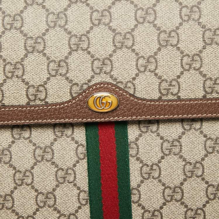Pre Owned Gucci Beige/Brown GG Supreme Canvas and Leather Ophidia Pouch