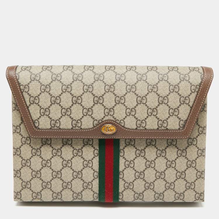 Gucci Ophidia Pouch GG Supreme Large Beige/Ebony in Coated Canvas with  Gold-tone - US