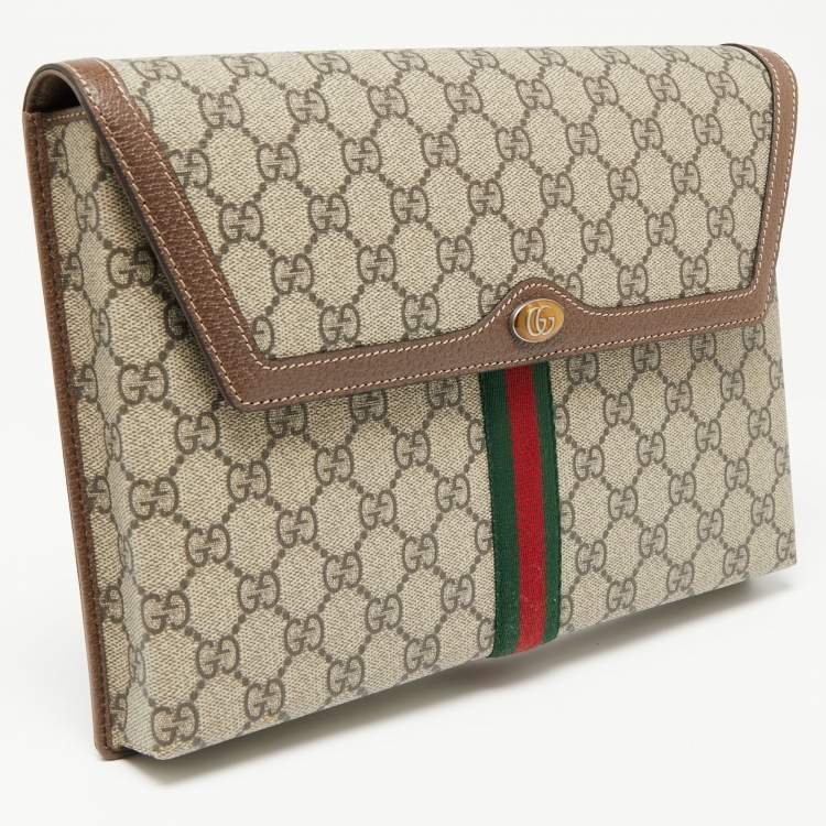 Pre Owned Gucci Beige/Brown GG Supreme Canvas and Leather Ophidia Pouch