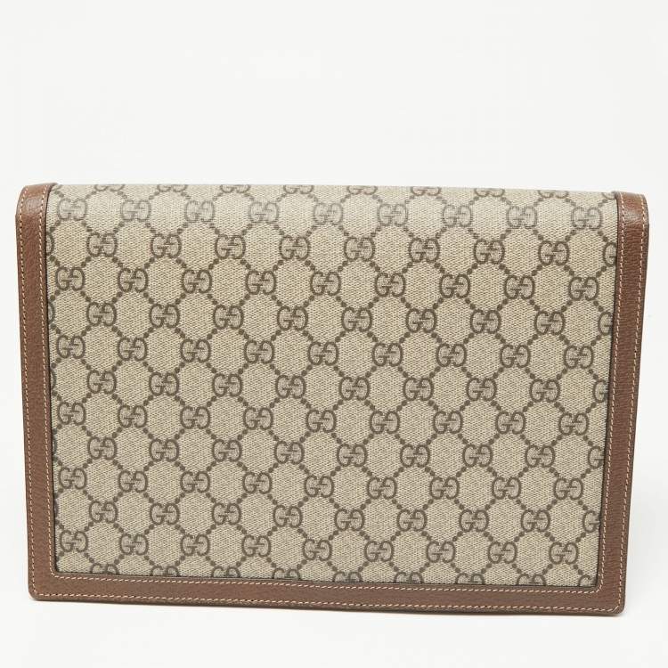 Pre Owned Gucci Beige/Brown GG Supreme Canvas and Leather Ophidia Pouch