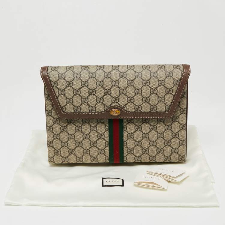 Pre Owned Gucci Beige/Brown GG Supreme Canvas and Leather Ophidia Pouch