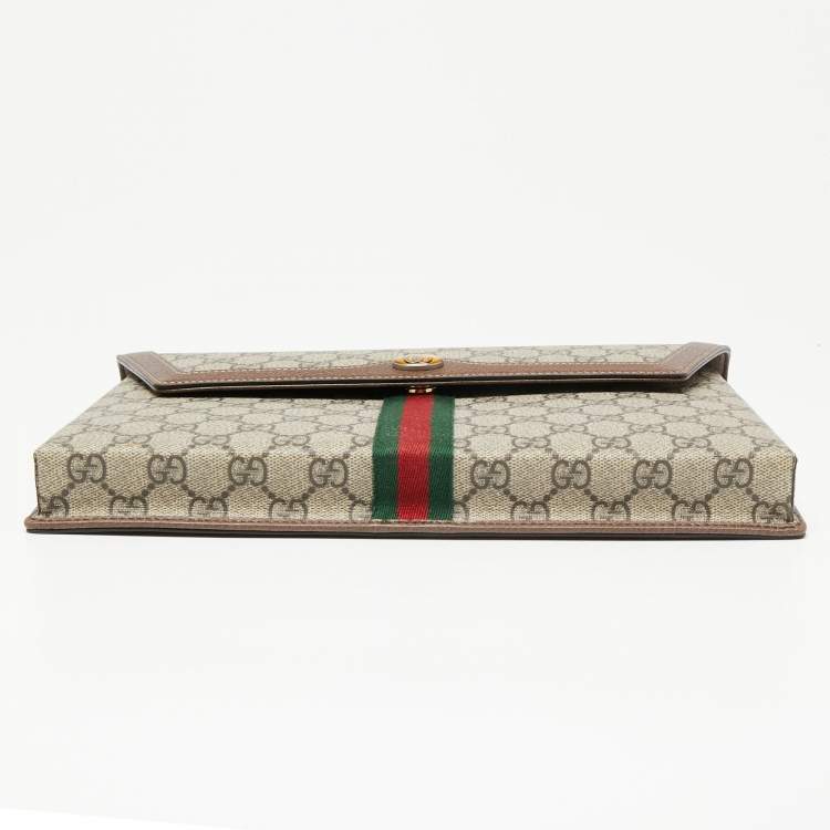 Pre Owned Gucci Beige/Brown GG Supreme Canvas and Leather Ophidia Pouch