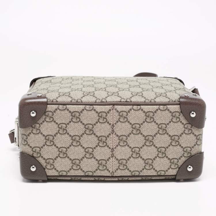 Pre Owned Gucci Brown/Beige GG Supreme Canvas and Leather Square Messenger Bag