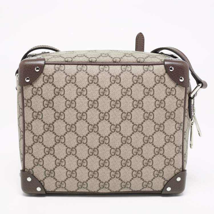 Pre Owned Gucci Brown/Beige GG Supreme Canvas and Leather Square Messenger Bag