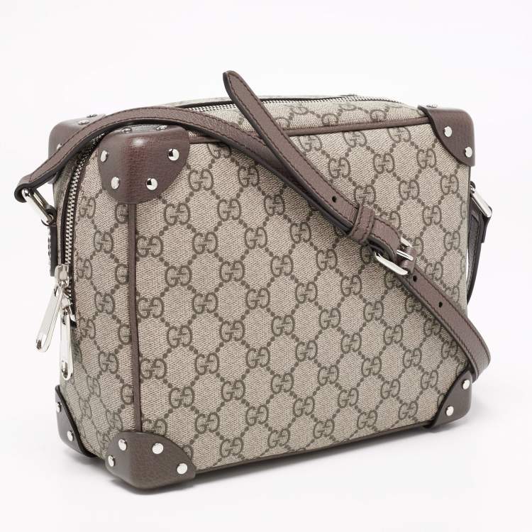 Pre Owned Gucci Brown/Beige GG Supreme Canvas and Leather Square Messenger Bag
