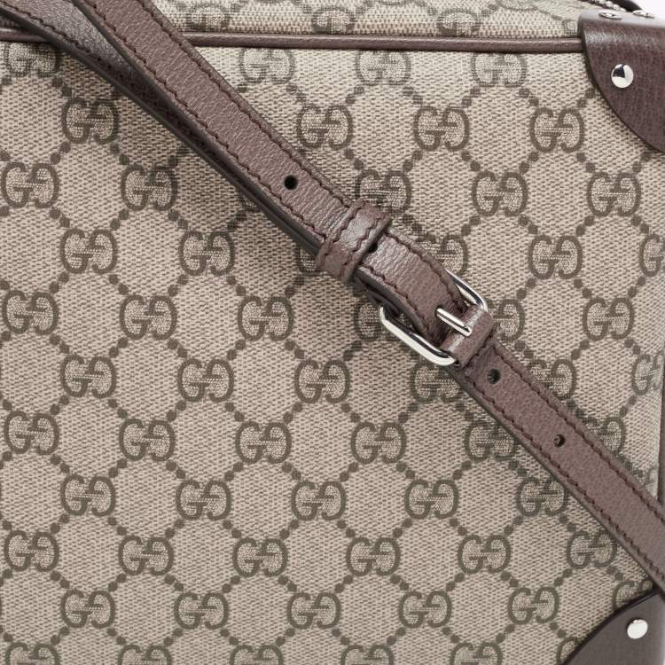 Pre Owned Gucci Brown/Beige GG Supreme Canvas and Leather Square Messenger Bag