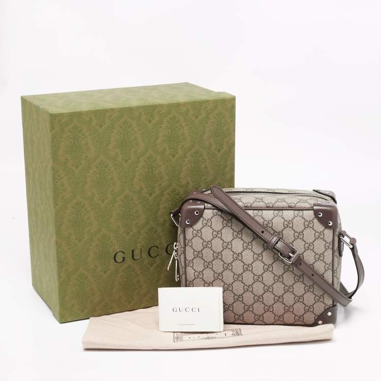 Pre Owned Gucci Brown/Beige GG Supreme Canvas and Leather Square Messenger Bag