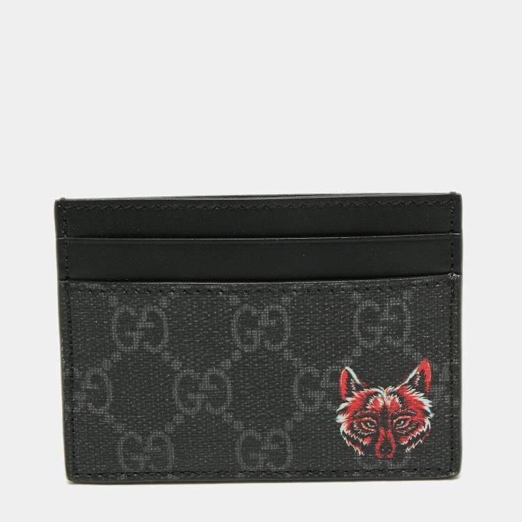 Gucci Grey/Black GG Supreme Canvas and Leather Wolf Card Holder