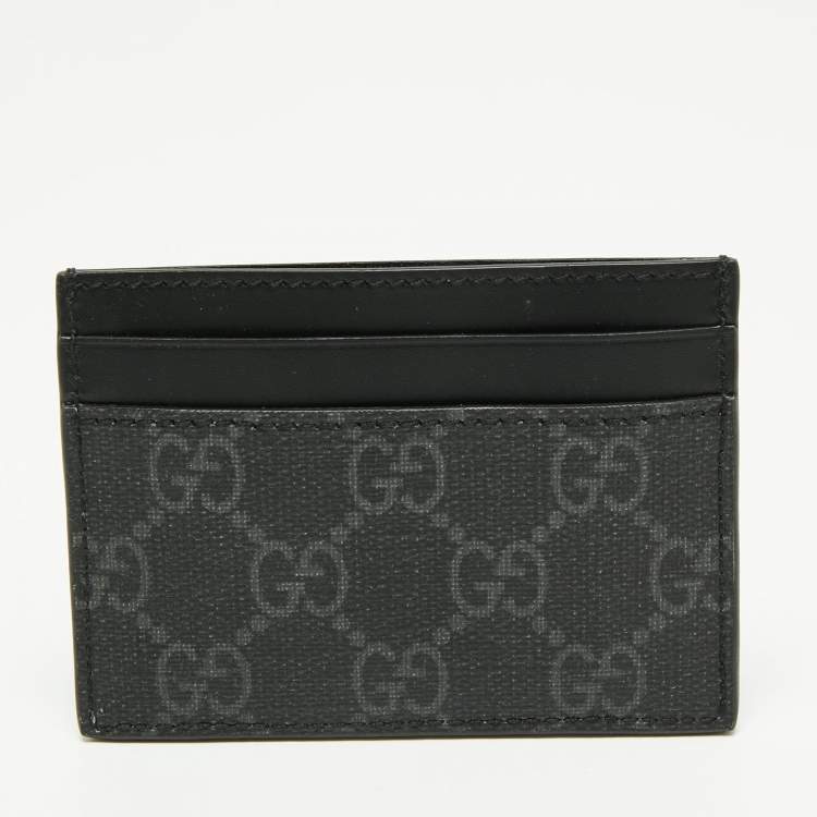 Pre Owned Gucci Grey/Black GG Supreme Canvas and Leather Wolf Card Holder
