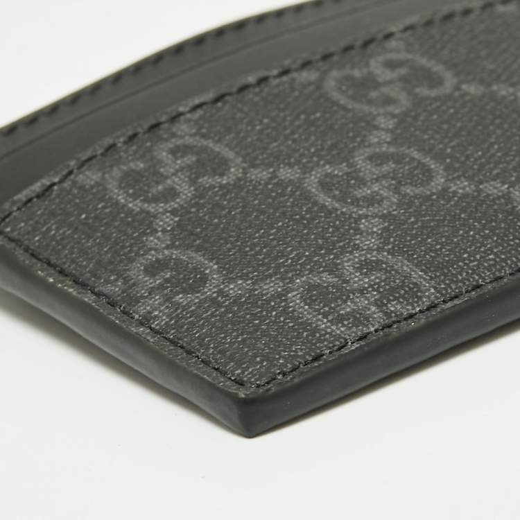 Pre Owned Gucci Grey/Black GG Supreme Canvas and Leather Wolf Card Holder