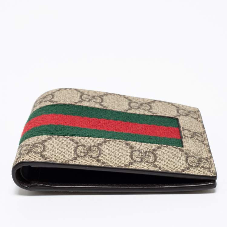 Pre Owned Gucci Beige GG Supreme Canvas Web Bifold Wallet 