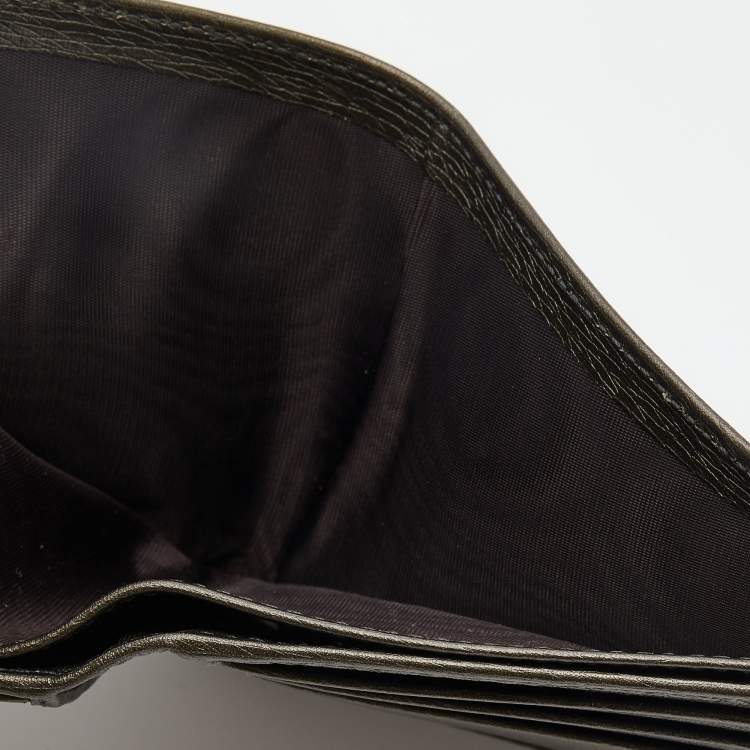 Pre Owned Gucci Olive Green Leather Interlocking G Bifold wallet