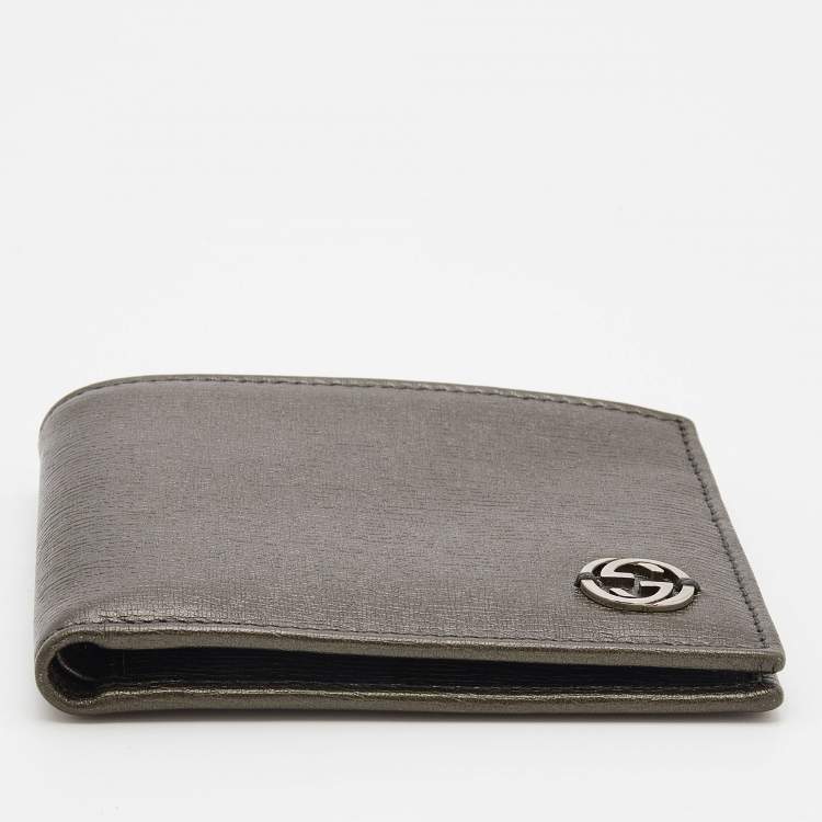 Pre Owned Gucci Olive Green Leather Interlocking G Bifold wallet