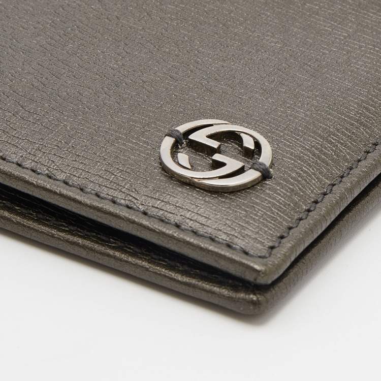 Pre Owned Gucci Olive Green Leather Interlocking G Bifold wallet