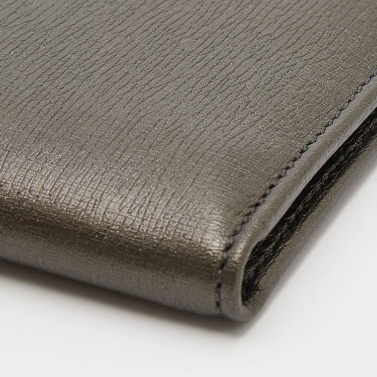 Pre Owned Gucci Olive Green Leather Interlocking G Bifold wallet