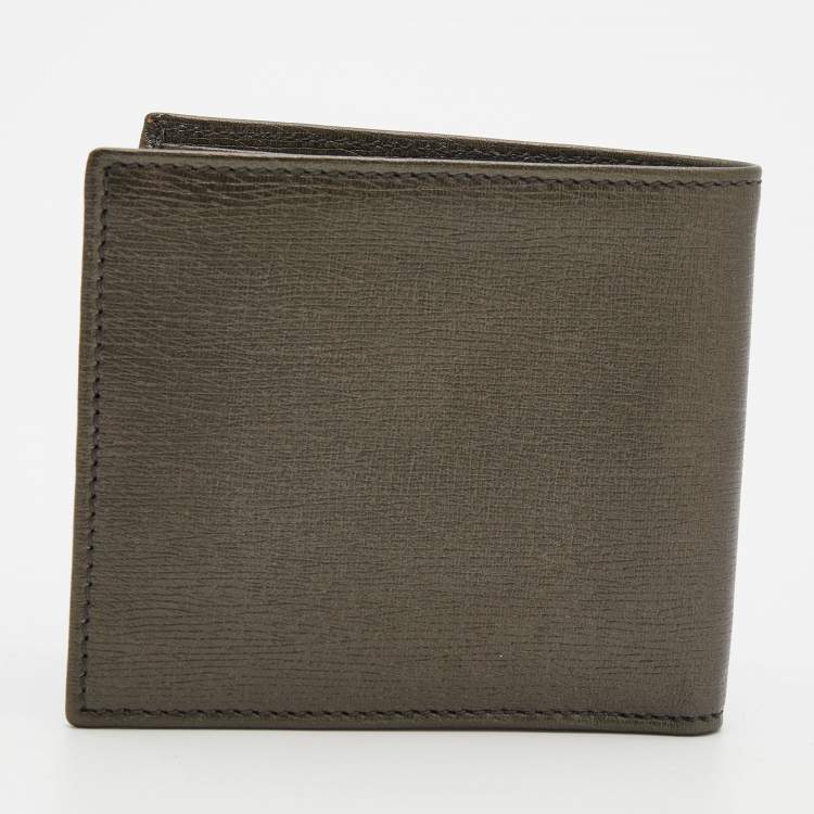 Pre Owned Gucci Olive Green Leather Interlocking G Bifold wallet