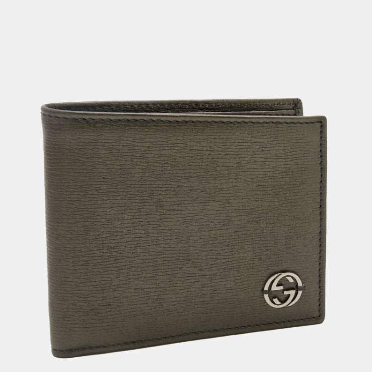 Pre Owned Gucci Olive Green Leather Interlocking G Bifold wallet
