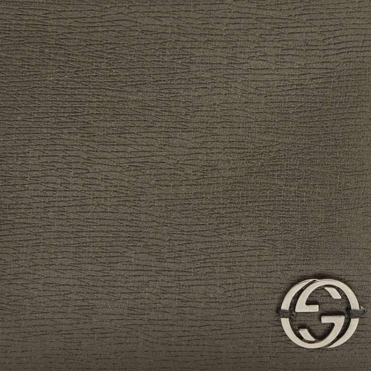 Pre Owned Gucci Olive Green Leather Interlocking G Bifold wallet