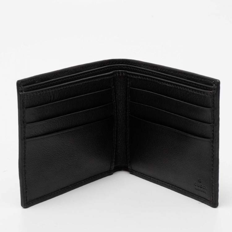 Pre Owned Gucci Black Guccissima Leather Web Bifold Wallet