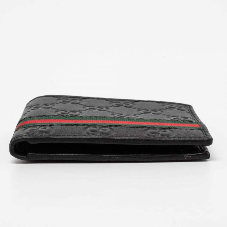 Pre Owned Gucci Black Guccissima Leather Web Bifold Wallet