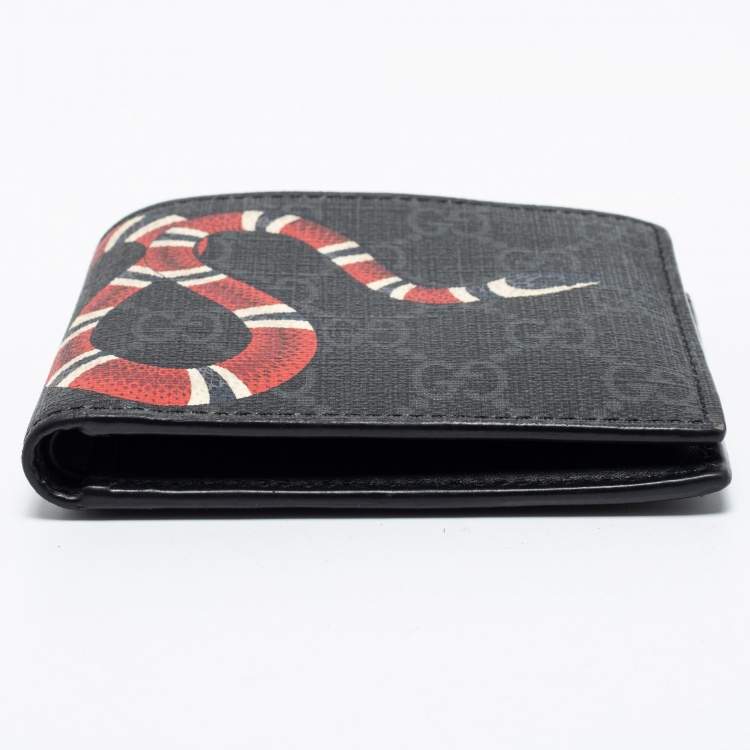 Pre Owned Gucci Black GG Supreme Canvas Kingsnake Bifold Wallet