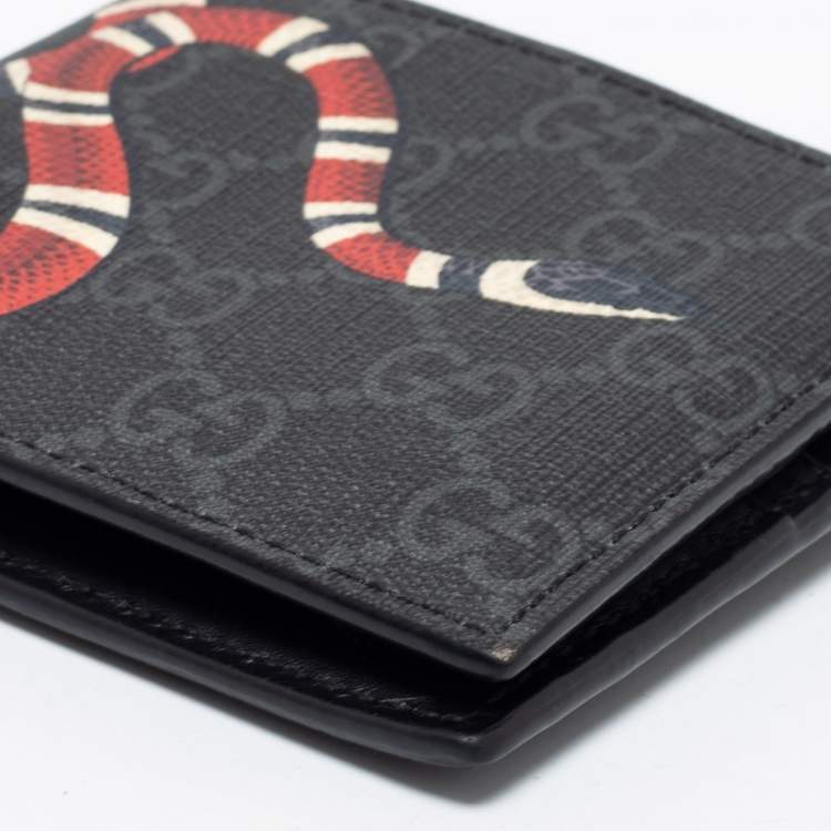 Pre Owned Gucci Black GG Supreme Canvas Kingsnake Bifold Wallet