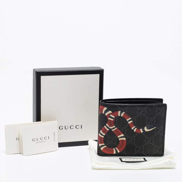 Pre Owned Gucci Black GG Supreme Canvas Kingsnake Bifold Wallet