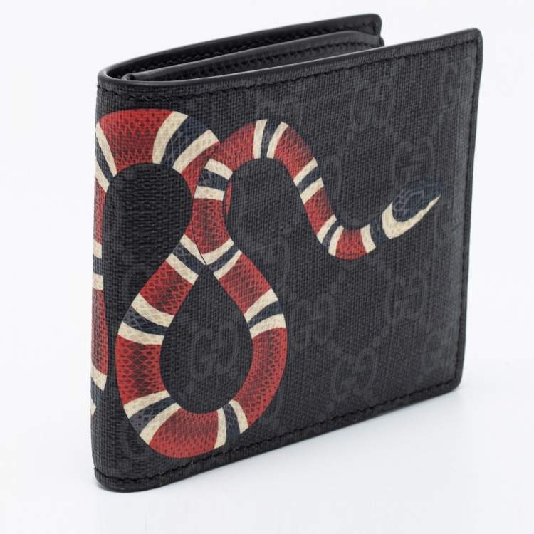 Pre Owned Gucci Black GG Supreme Canvas Kingsnake Bifold Wallet