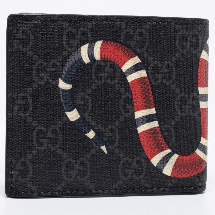 Pre Owned Gucci Black GG Supreme Canvas Kingsnake Bifold Wallet