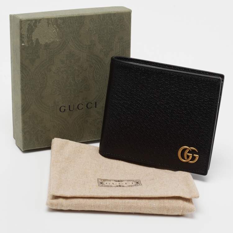 Pre Owned Gucci Black Pebbled Leather GG Marmont Bi-Fold Wallet