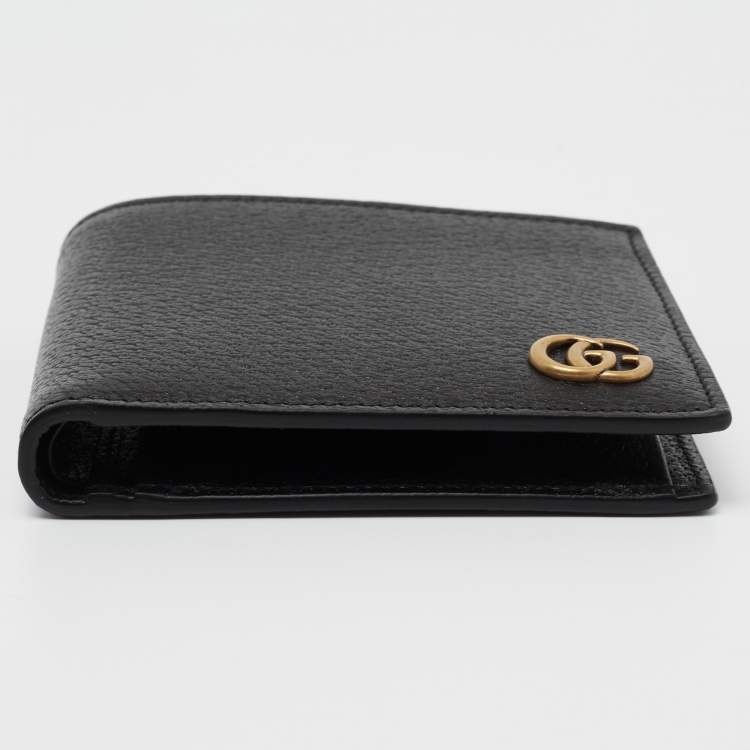 Pre Owned Gucci Black Pebbled Leather GG Marmont Bi-Fold Wallet