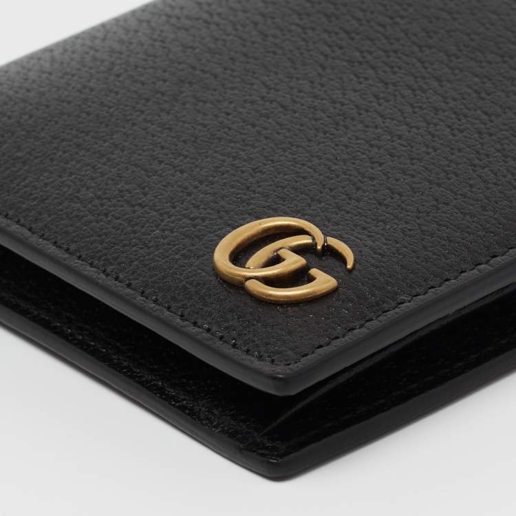 Pre Owned Gucci Black Pebbled Leather GG Marmont Bi-Fold Wallet