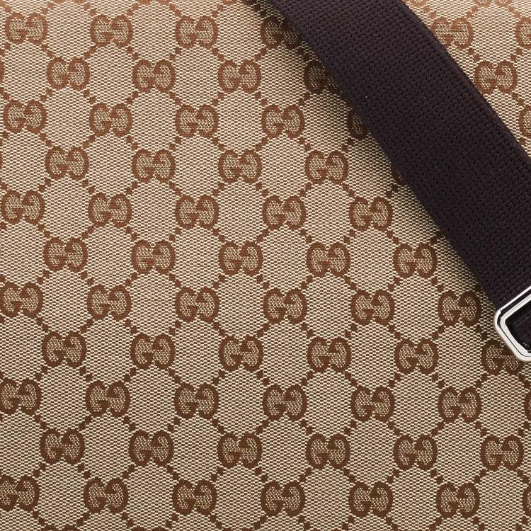 Pre Owned Gucci Beige/Brown GG Canvas and Leather Large Flap Messenger Bag