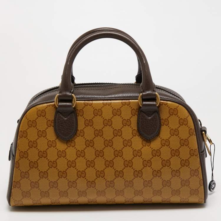 Pre Owned Gucci x Adidas Beige/Brown GG Crystal Canvas and Leather Mini Duffle Bag