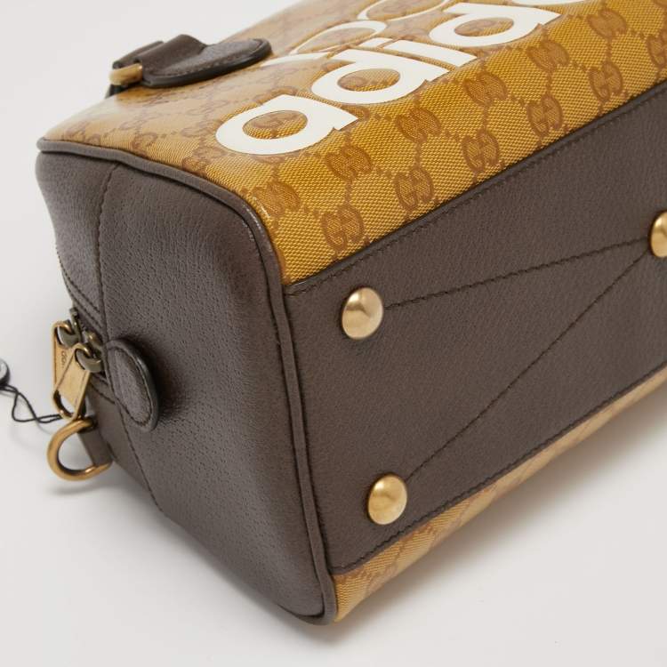Pre Owned Gucci x Adidas Beige/Brown GG Crystal Canvas and Leather Mini Duffle Bag