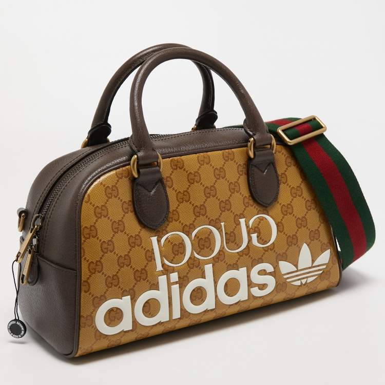 Pre Owned Gucci x Adidas Beige/Brown GG Crystal Canvas and Leather Mini Duffle Bag