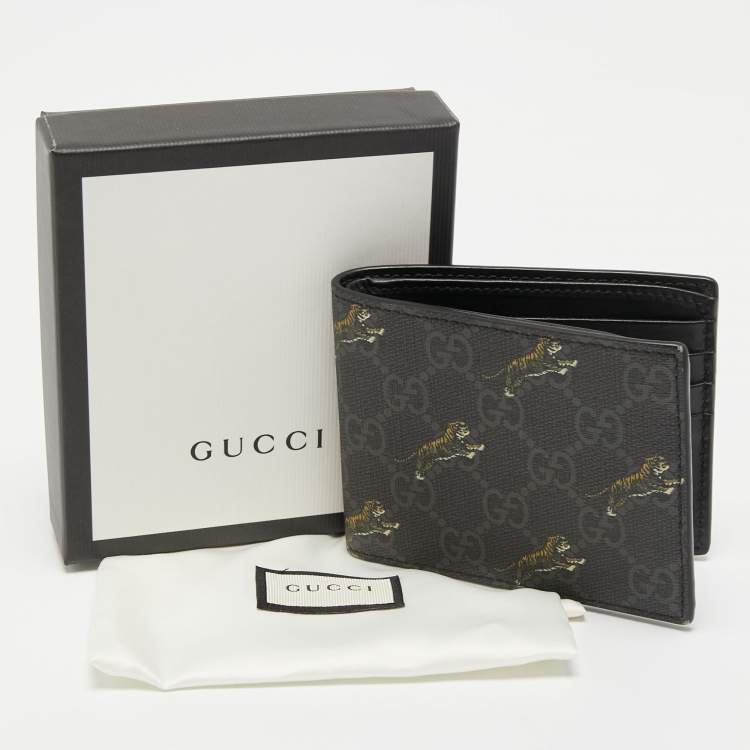 Pre Owned Gucci Black GG Supreme Canvas Tiger Print Bifold Wallet