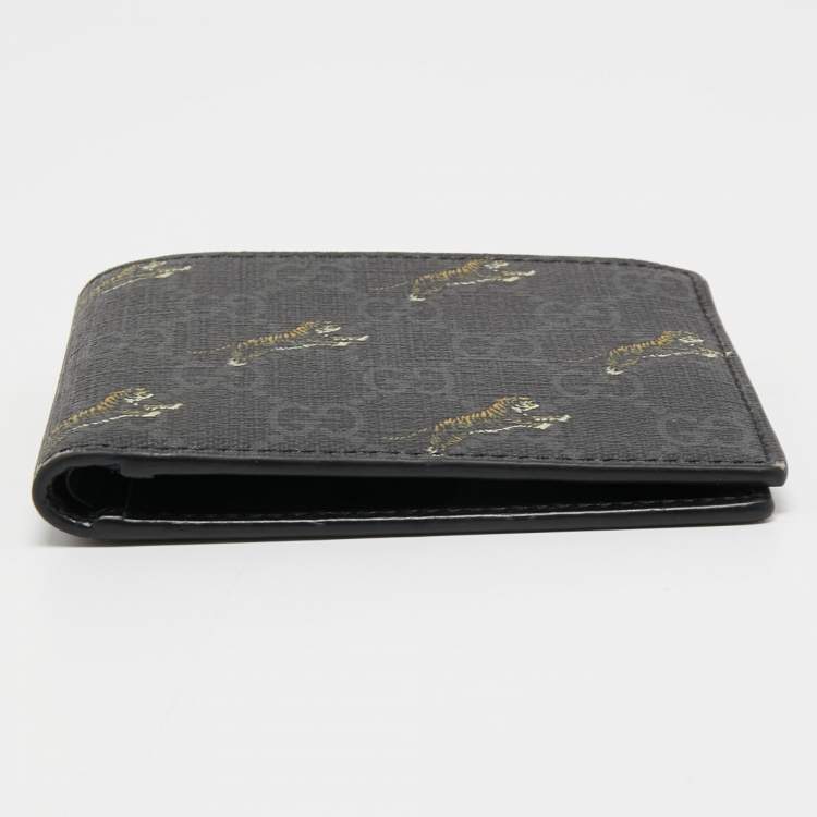 Pre Owned Gucci Black GG Supreme Canvas Tiger Print Bifold Wallet