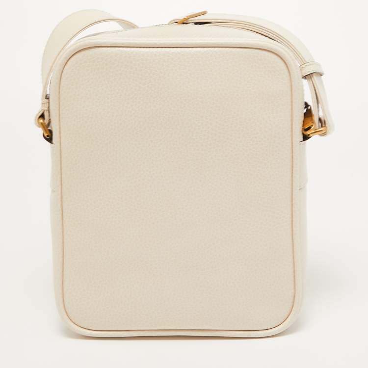 Pre Owned Gucci Off White Logo Print Leather Messenger Bag