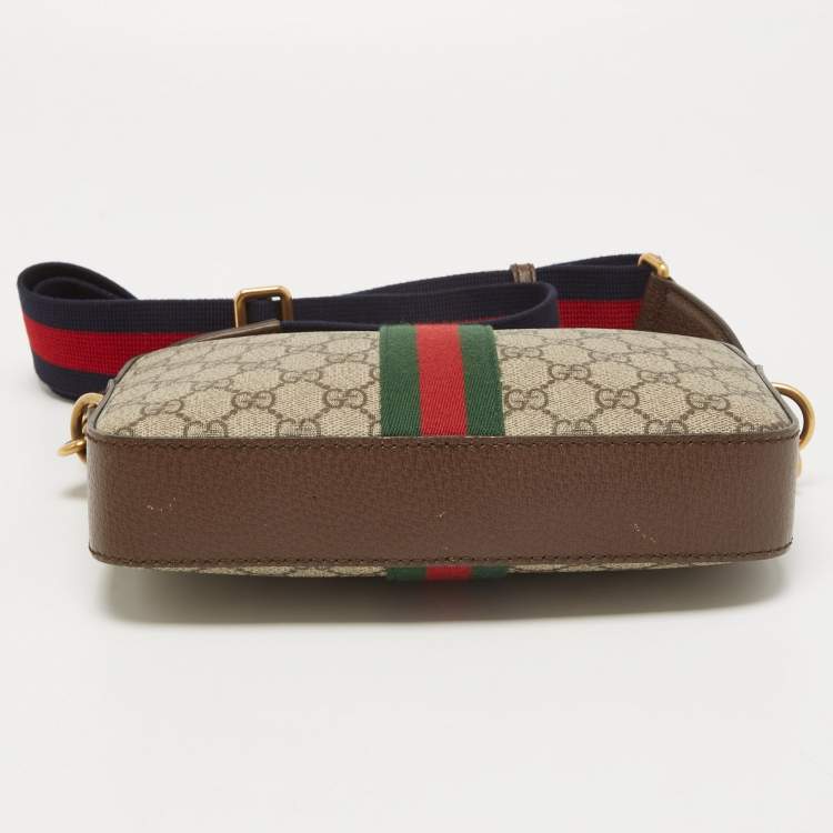 Pre Owned Gucci Beige/Brown GG Supreme Canvas and Leather Ophidia Shoulder Bag