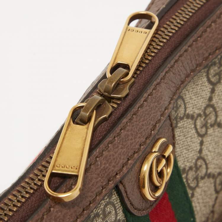 Pre Owned Gucci Beige/Brown GG Supreme Canvas and Leather Ophidia Shoulder Bag