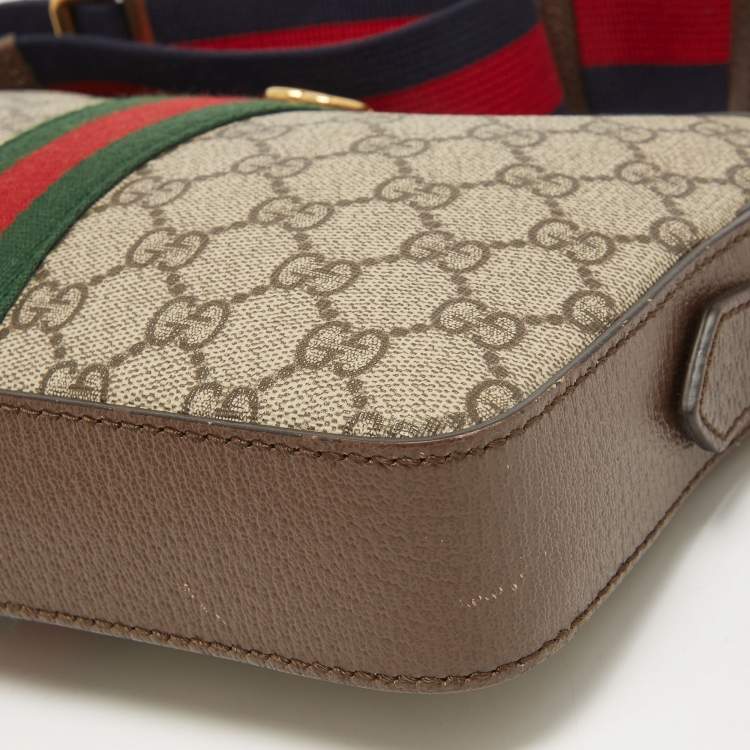 Pre Owned Gucci Beige/Brown GG Supreme Canvas and Leather Ophidia Shoulder Bag
